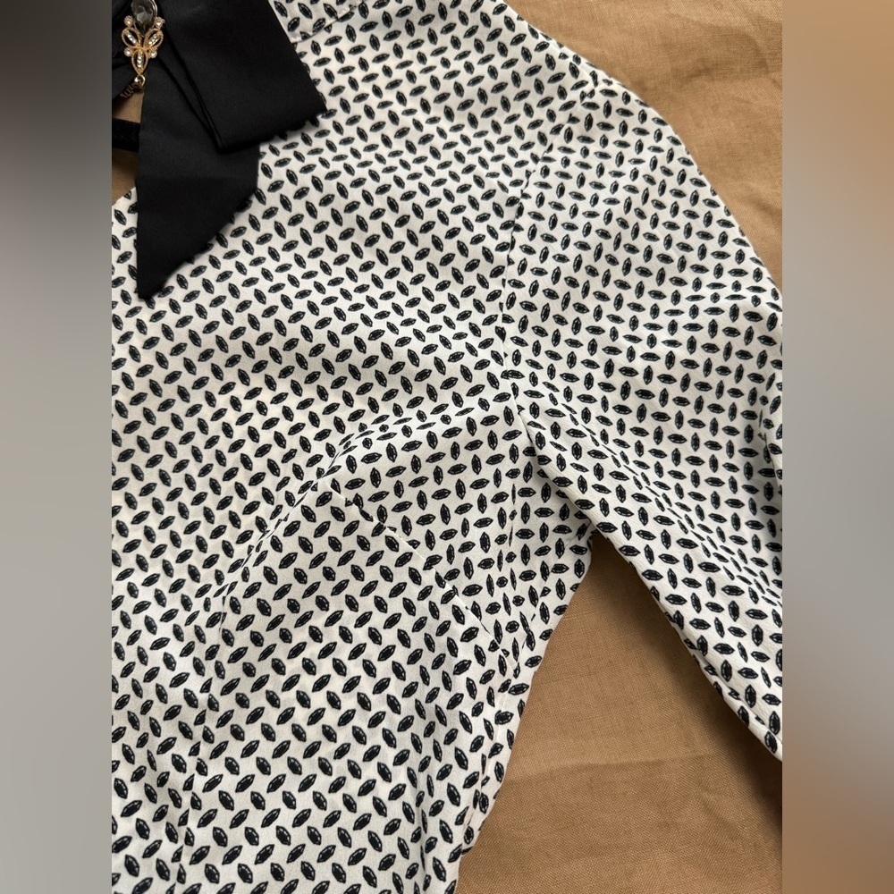 Black and White Patterned Blouse with statement Bow - Picture 9 of 11